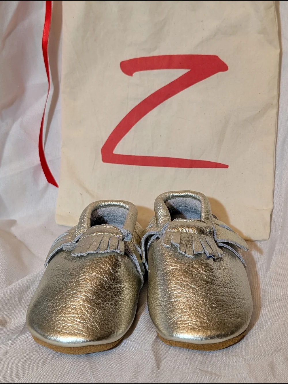 Zutano Platinum Metallic Fringe Moccasin Baby Shoes